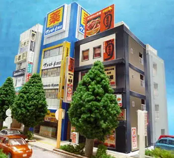 1:150 N-Scale Japanese Building Diorama 3D Paper Model Scene DIY Handmade Ornaments 3 commercial buildings