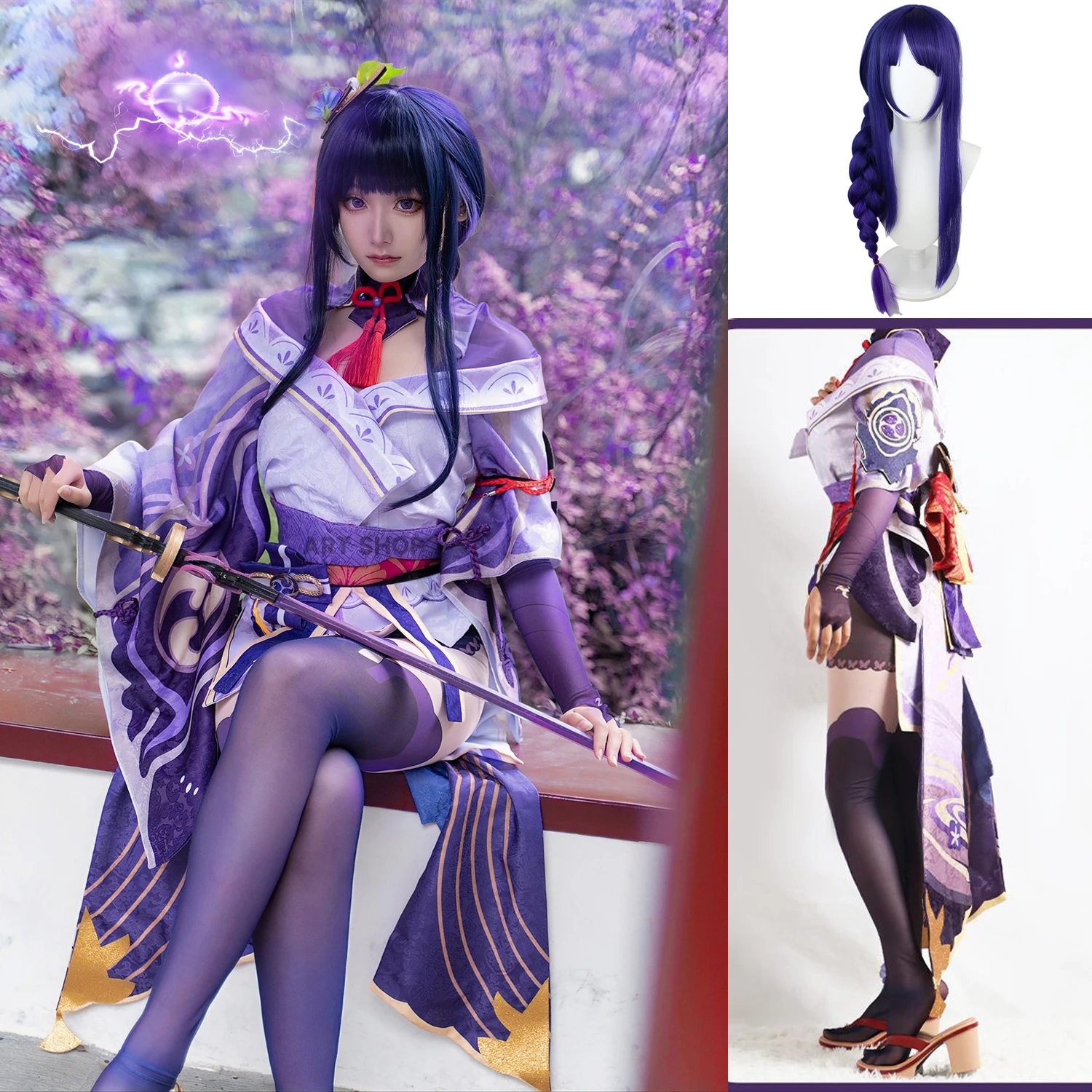 Genshin Impact Raiden Shogun Cosplay Costume Witch Dress Outfits Halloween Carnival Suit