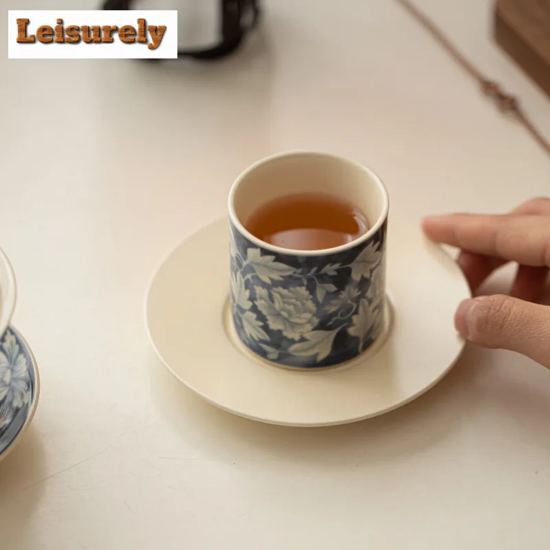 Soda Glazed Yuan Blue and White Ceramic Teacup Retro Tea Bowl Cute Cup Tea-tasting Smelling Cup Chazhan Master Cups Drinkware