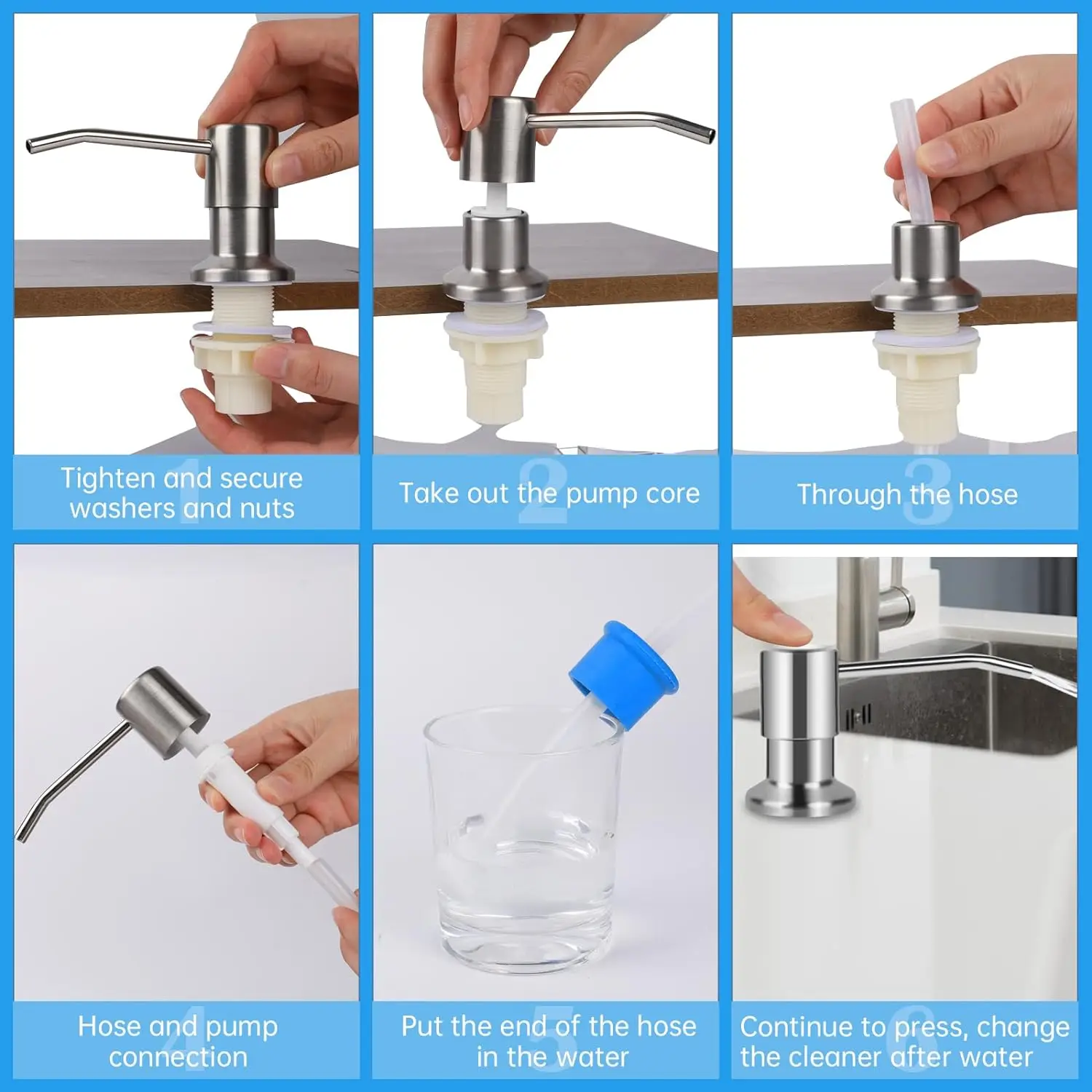 Description Picture 3 of itemKitchen Sink Liquid Soap Dispenser Pump Stainless Steel 350ML 500ML Liquid Soap Bottle Sink Mount Hand Pressure Soap Dispenser