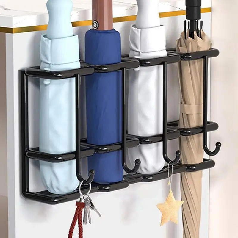 Metal Umbrella Storage Rack Wall-mounted Bag Key Storage Holder Drying Large Capacity Umbrella Holder Entryway