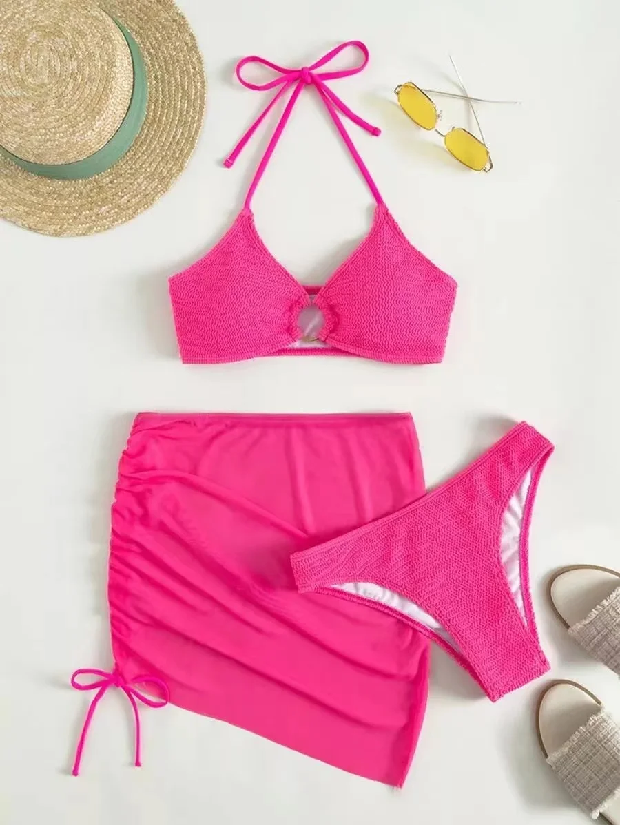 3 piece bikini set with skirt