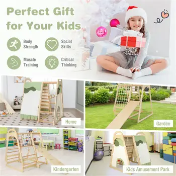 6-in-1 Wooden Jungle Gym Playset for Kids - Outdoor Climbing, Swinging & Sliding Fun 1