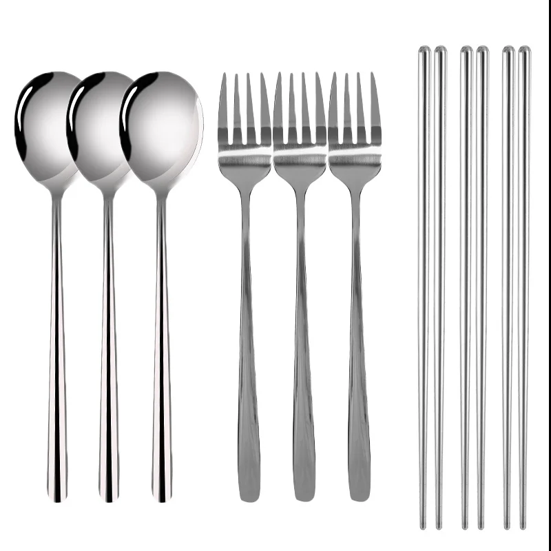 Stainless Steel Fork Spoon Long Handle Chopsticks Korean Style Thicken Dinnerware Tableware Non-slip Dessert Ice Cream Spoons