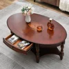 Oval Coffee Table for Living Room, Cherry Solid Wood Coffee Table with Storage Drawer, Victorian Antique Vintage Coffee Table 1