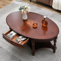 Oval Coffee Table for Living Room, Cherry Solid Wood Coffee Table with Storage Drawer, Victorian Antique Vintage Coffee Table 1
