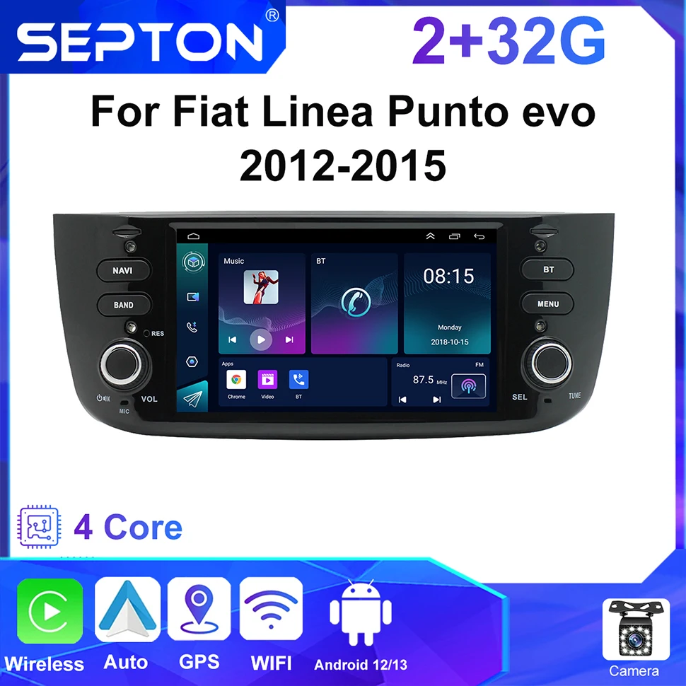 Septon 2Din Android Carplay Autoradio Per Fiat Linea Punto Evo 2012-2015 Carplay Wifi Navigazione Gps Lettore Multimediale Autoradio