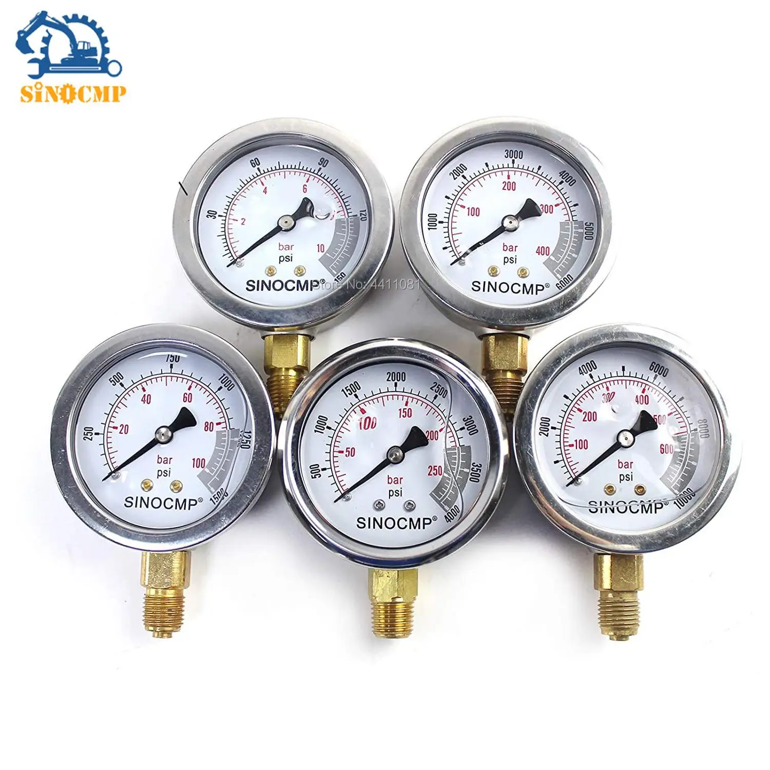 5pcs Hydraulic Pressure Test Gauges 1Mpa 10Mpa 25Mpa 40Mpa 60Mpa Analog Pressure Gauge Kit for
