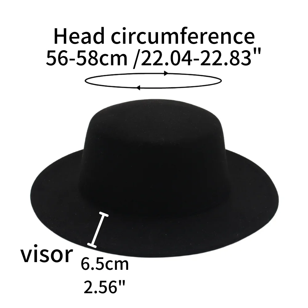 Classic Solid Women Black Bowler Hat Lady Gentleman Jazz Fedora Hats Winter  Autumn Men‘s Felt Hats 6.5cm Flat Brim New Dress Hat