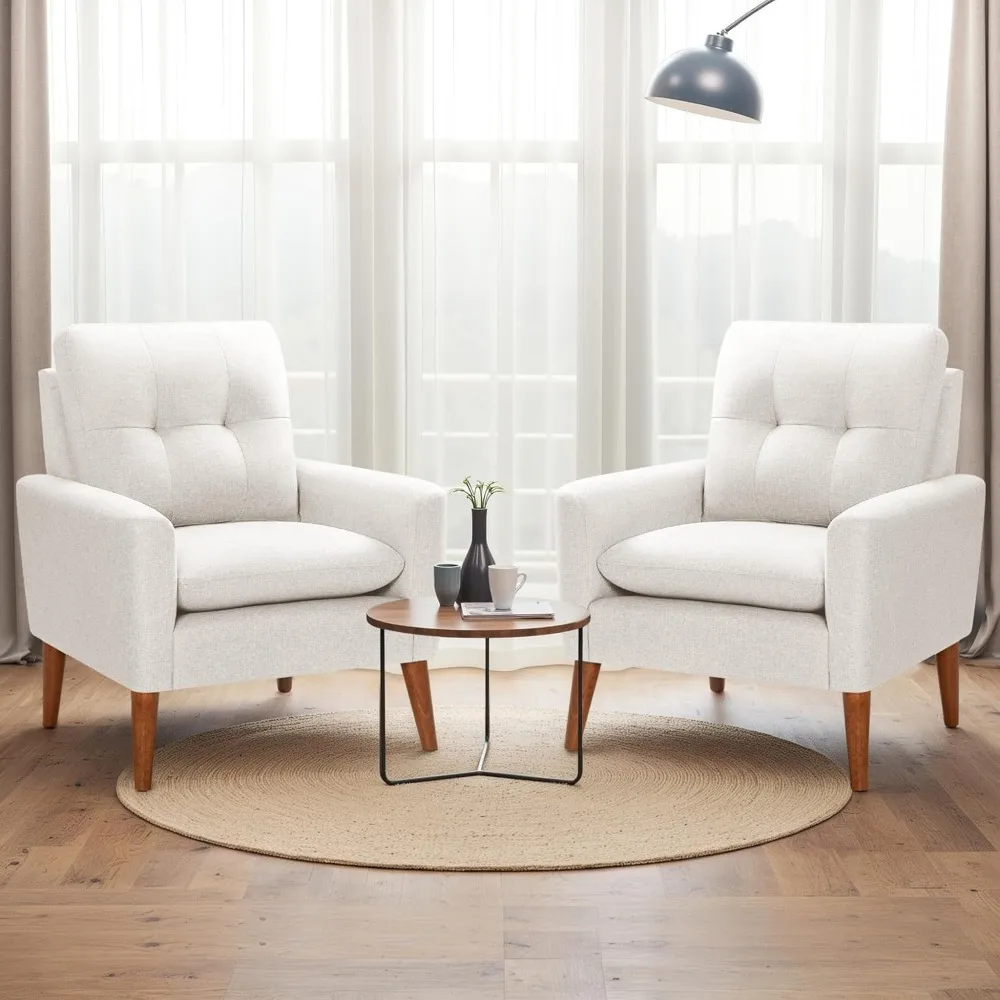 Mid Century Accent Chair, Fabric Modern Reading Living Room Chair, Fluffy Comfy Armchair Small Sofa Chair with Wood Legs 6