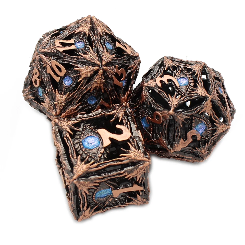 Hollow Metal Dice,New Eye Flying Dragon D&D Dice, 7 PCs DND Dice, Polyhedral Dice Set, for Role Playing Game Pathfinder