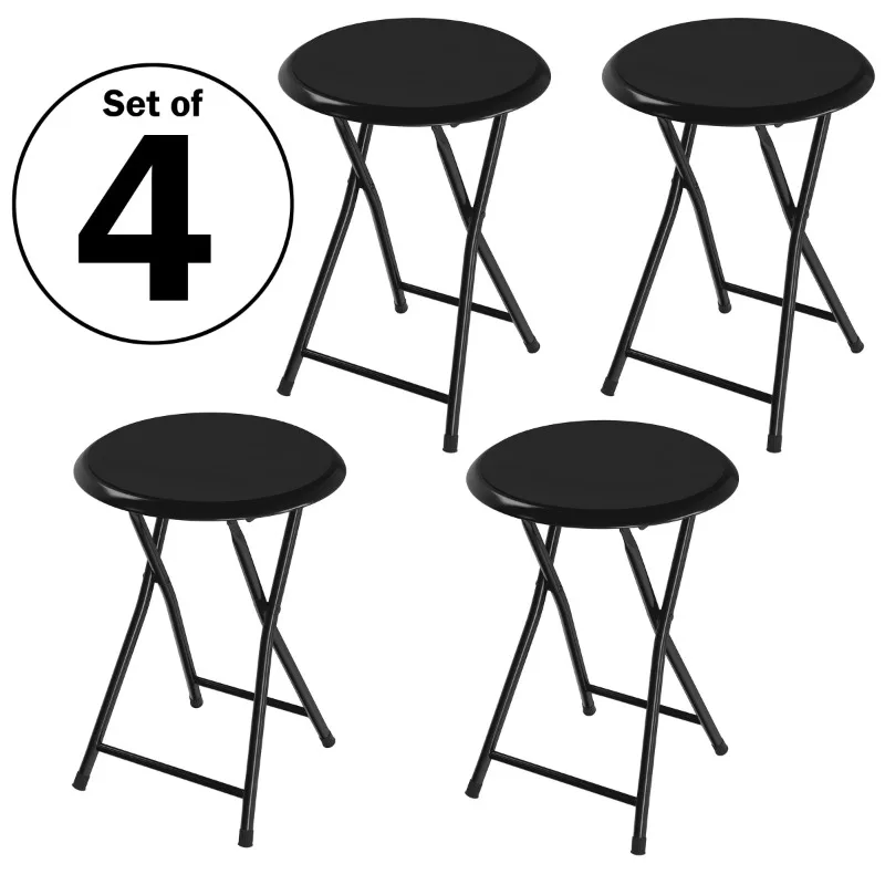 

Trademark Home Folding Bar Stools–Set of 4, 18-inch Stools - 300lb Capacity and Padded Seats (Black)