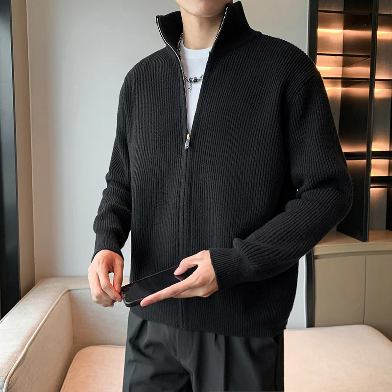 Cashmere Cotton Blend Cardigan Men Sweater Jacket Autumn Winter Daily Casual Single Breasted Mockneck Knitted Cardigans A97