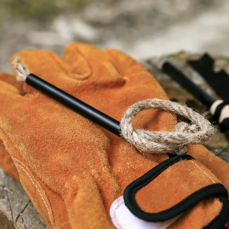 Tinder Tube Wick Vintage Jute Rope Cord Accessory with Aluminum Sleeve for DIY Crafts Outdoor Camping Hiking Trekking Supplies