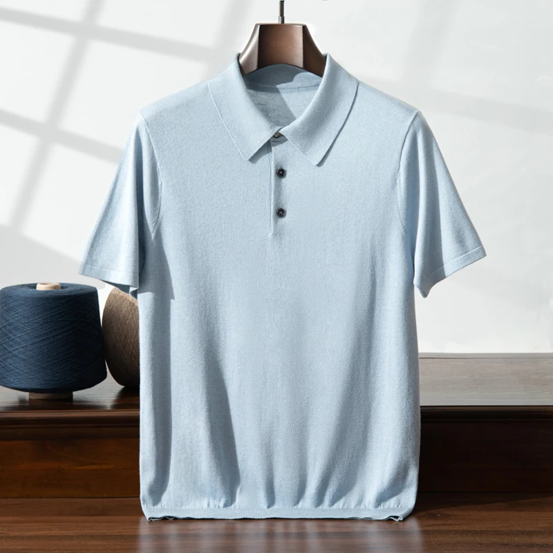 

Мужская кашемировая рубашка-поло MVLYFLRT, вязаный пуловер с коротким рукавом, футболка из шелка тутового шелкопряда, верхняя одежда, свитер, весна-лето 2024
