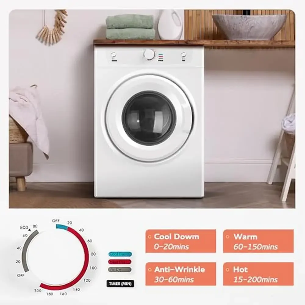 3.5 Cu. Ft. 1500W Stainless Steel Clothes Dryer Sensor Dry ECO Mode Wide-Angle Door Opening Portable Apartment ETL Certified 2