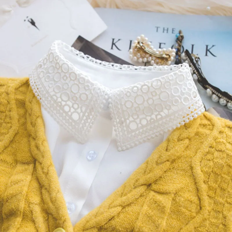 White Lace Fake Collar Women Detachable Collars Choker Beads False Collar Woman Fake Half Shirt Collar Remoable Faux Col Tie