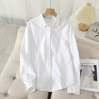 Women's Casual Cotton Oxford Shirt 2023 New Woman Striped Blouse and Tops Simple Solid Lady White Blue Shirts Clothes - Image 6