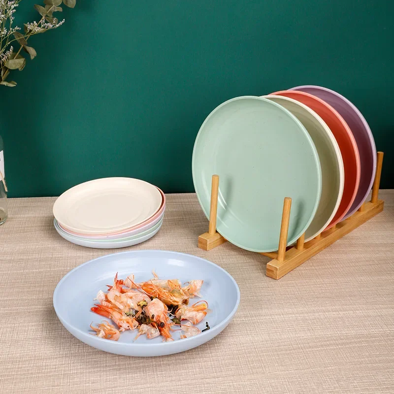 15/20 Cm Round Salad Dessert Dinner Plate Stackable Unbreakable Reusable Straw Dish Microwave Safe Fruit Plate for Dining Room