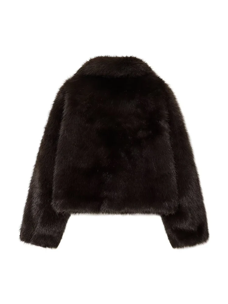 Winter Women Lapel Furry Faux Fur Coats Short Style Elegant Turn-down Collar Long Sleeve Jacket New Fashion Lady Fur Outerwear