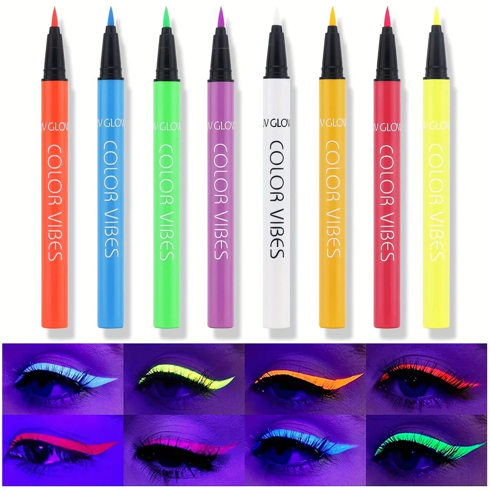Liquid Eyeliner Set 8 Colors Liquid Eyeliner Set Matte Colored UV Glow Neon Eyeliners Pen Colorful Waterproof Smudge Proof Pigmented Eye Makeup