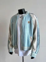 Retro Contrast Color Splicing Cardigan Couple Sweater Street Casual Loose Sports Y2K Top American Trendy Jacket Knitted Sweater 2