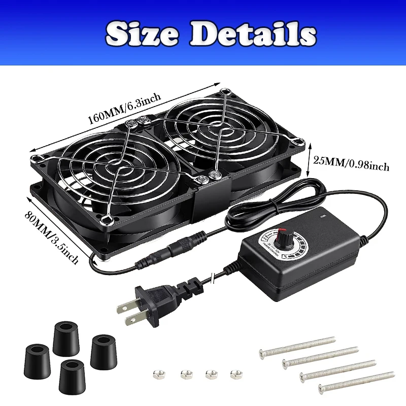 Gdstime-ventilador de Bola Duplo para Servidor 80x80x25 mm 12v dc 80x80x25 mm com Adaptador 220v para Estação de Trabalho - Imagem 4