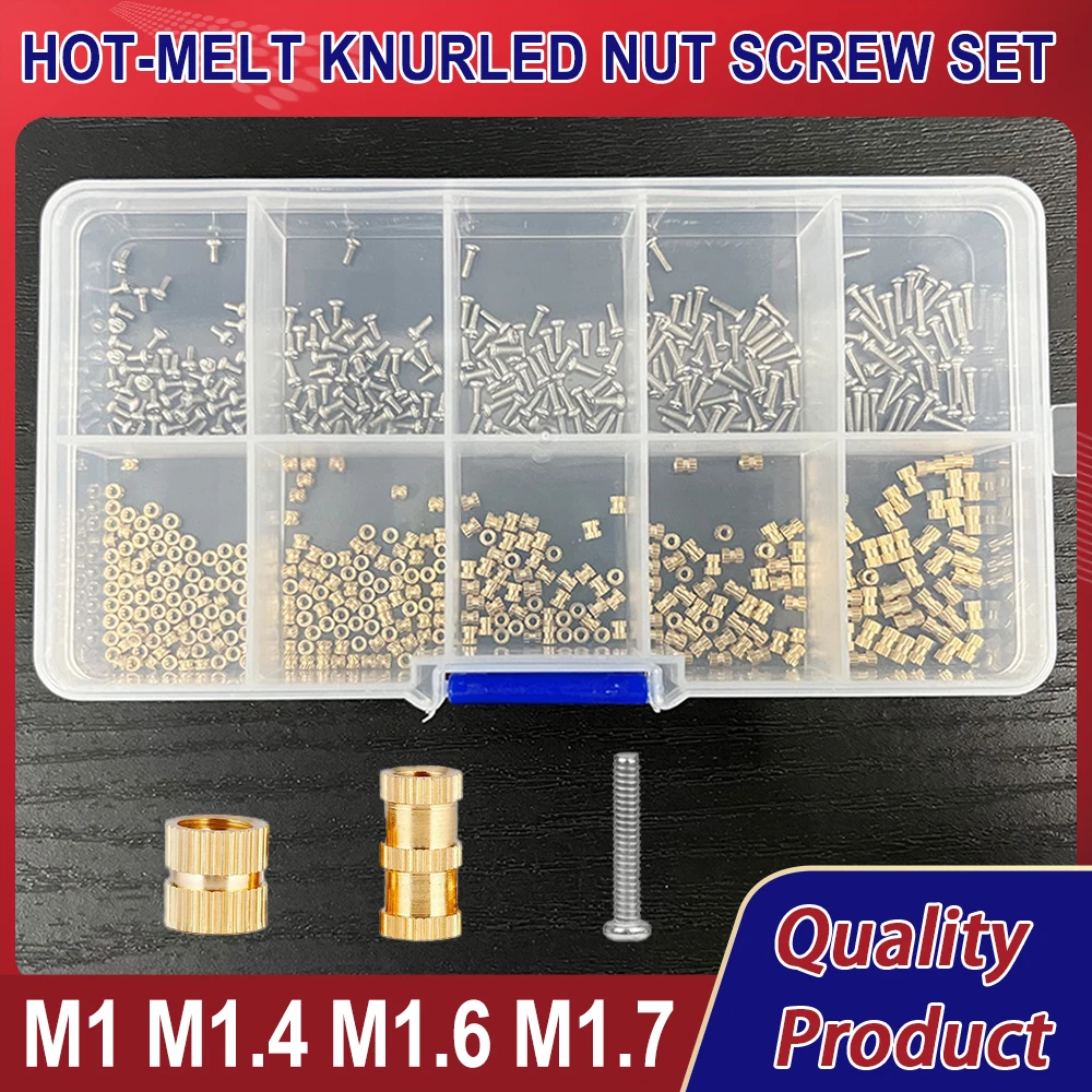 M1 M1.4 M1.6 M1.7 Heat Threaded Brass Insert Nut 304 Stainless Steel Screw Set Hot Melt Knurled Embedded Copper Nut Bolt Kit