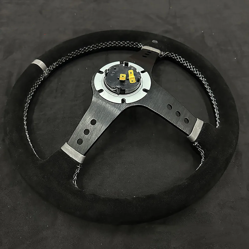 14 Inch Concave Car Modified Steering Wheel Leather And Suede Racing Sports Steering Wheel Personalized Universal Type steering wheel knob steering wheel booster ball steering wheel shifter steering wheel covers steering wheel adapter steering wheel controller steering wheel paddle extension