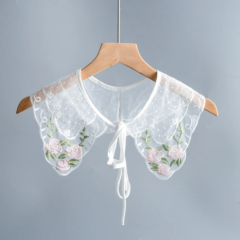 False Collar Detachable Embroidery Decorative Lace Up Neckline Dickey Collar drop shipping