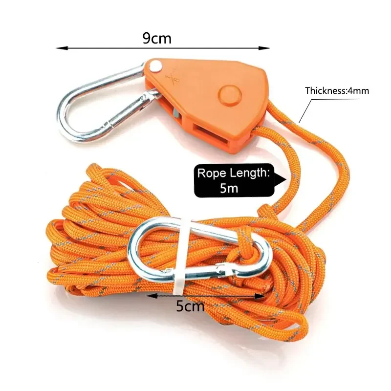 Lanyard 5m Adjustable 8inch Lanyard Hanging for Outdoors Camping Grow Plant Lamp Rope Ratchet Hanger Pulley Lifting Pulley Hook