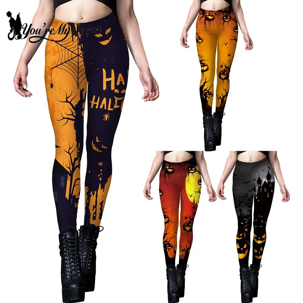 

[You're My Secret] Skull Halloween Pumpkin 3D Printed High Waist Elasticity Slim Fitness Sexy Legins Outdoor Jogging Pants