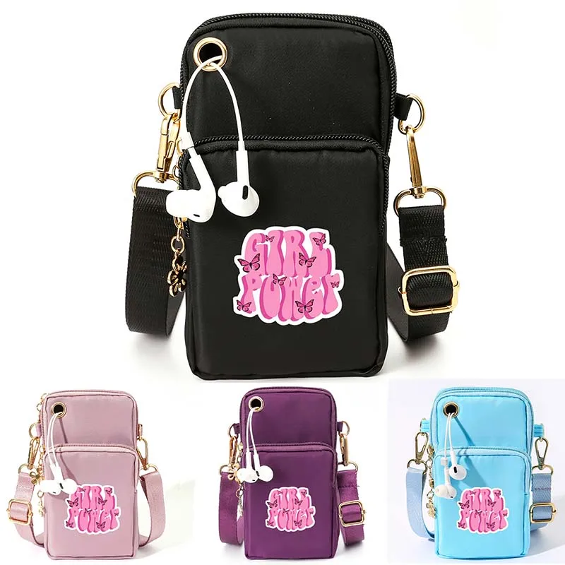 

4 Color Mobile Phone Bag Girl Power Letter Yoga Single Shoulder with Three Layer Oblique Cross Arm Bags With Headphone Jack New