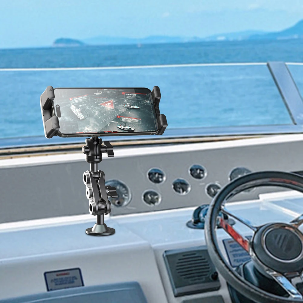 Aluminum Drill Base Phone Rack Anti-Slip 2-Stage Phone Stand Wear Resist Car Dashboard Phone Mount for Car Bike Boats Trucks