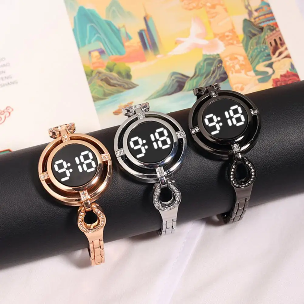 Women Wristwatch Round Dial LED Night Light Touch Screen Accurate Time Display Scratch-resistant Smooth Surface Electronic Watch