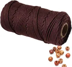 Vibrant Macrame Hand-Knitting Cotton Cord - 100m of 3mm Natural Rope for Colorful Weaving and Wall Hangings (Brown)