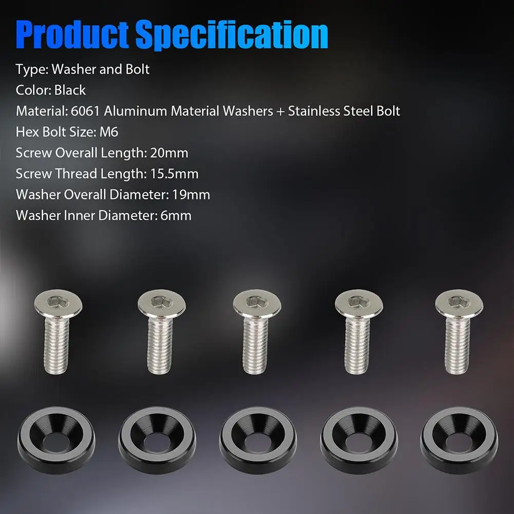 40Pcs Billet Aluminum Fender Bumper Washer Bolt Engine Bay Screw Dress Up Kit M6 x 20MM Bolts Auto Accessories