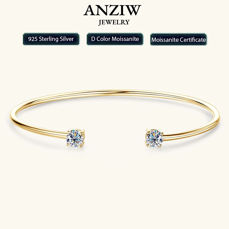 925 Sterling Silver Bracelet 5mm 0.5CT D VVS1 Moissanite Bangle Cuff for Women Hand Opening Cuffs Fine Jewelry Gifts