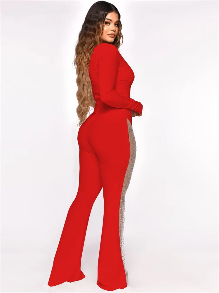 Wmstar Women Jumpsuit Solid Color Single Sleeved Pants with Clothing Fall  Casual Wear See Through Wholesale Dropshipping