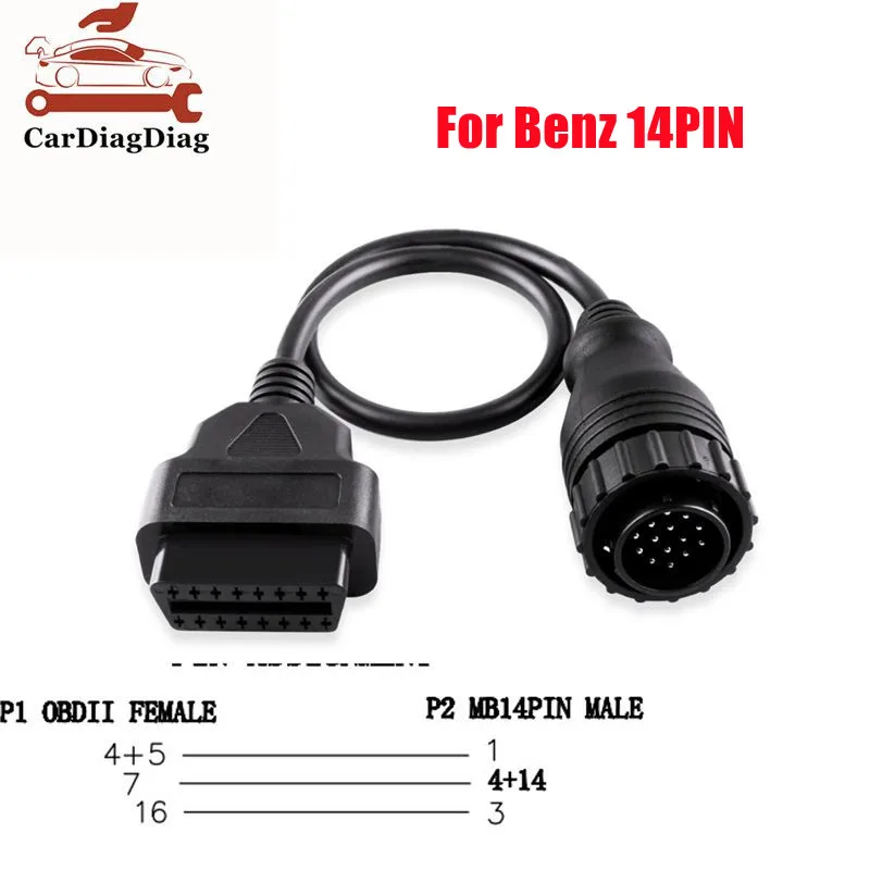 

Best Quality For Mercedes FOR BENZ Sprinter 14pin To 16Pin car Diagnostic cable 14 Pin To OBDII OBD2 OBD II ODB 2 16 Pin Adapter