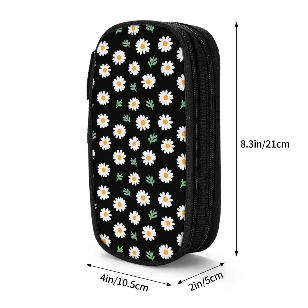 Daisy Pattern On Black Pencil Cases Large Capacity Pen Bags Pen Box Pencil Pouch For Boys Girls Students Stationery School