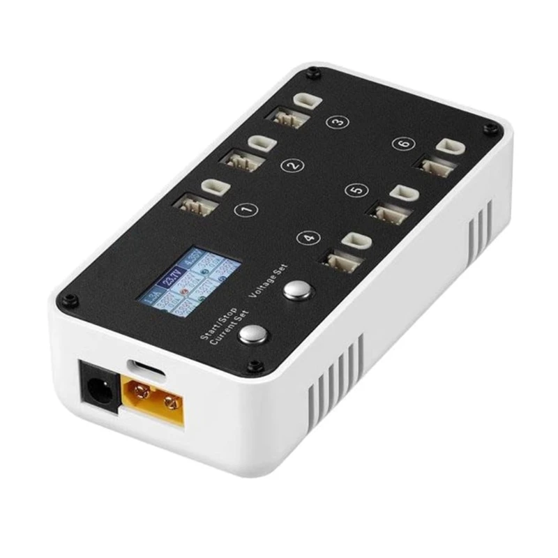 

6CH Battery Charging Dock For 1S Battery Discharge with LCD Screen Support DC5521 TX60 For PH2.0 And BT2.0
