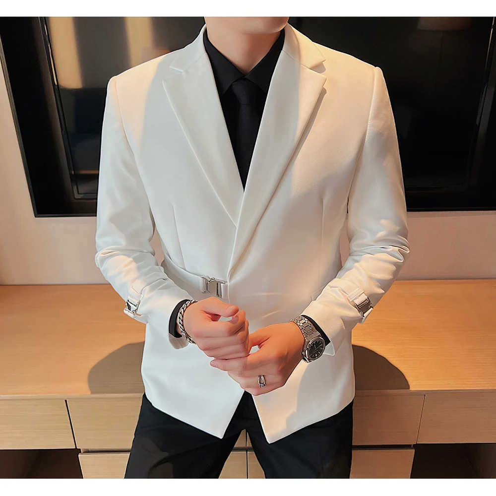 

2023 New Men Metal Button Suit Jacket Latest Design Fashion White Set Coat Business Wedding Bridegroom Party Slim Fit Blazer