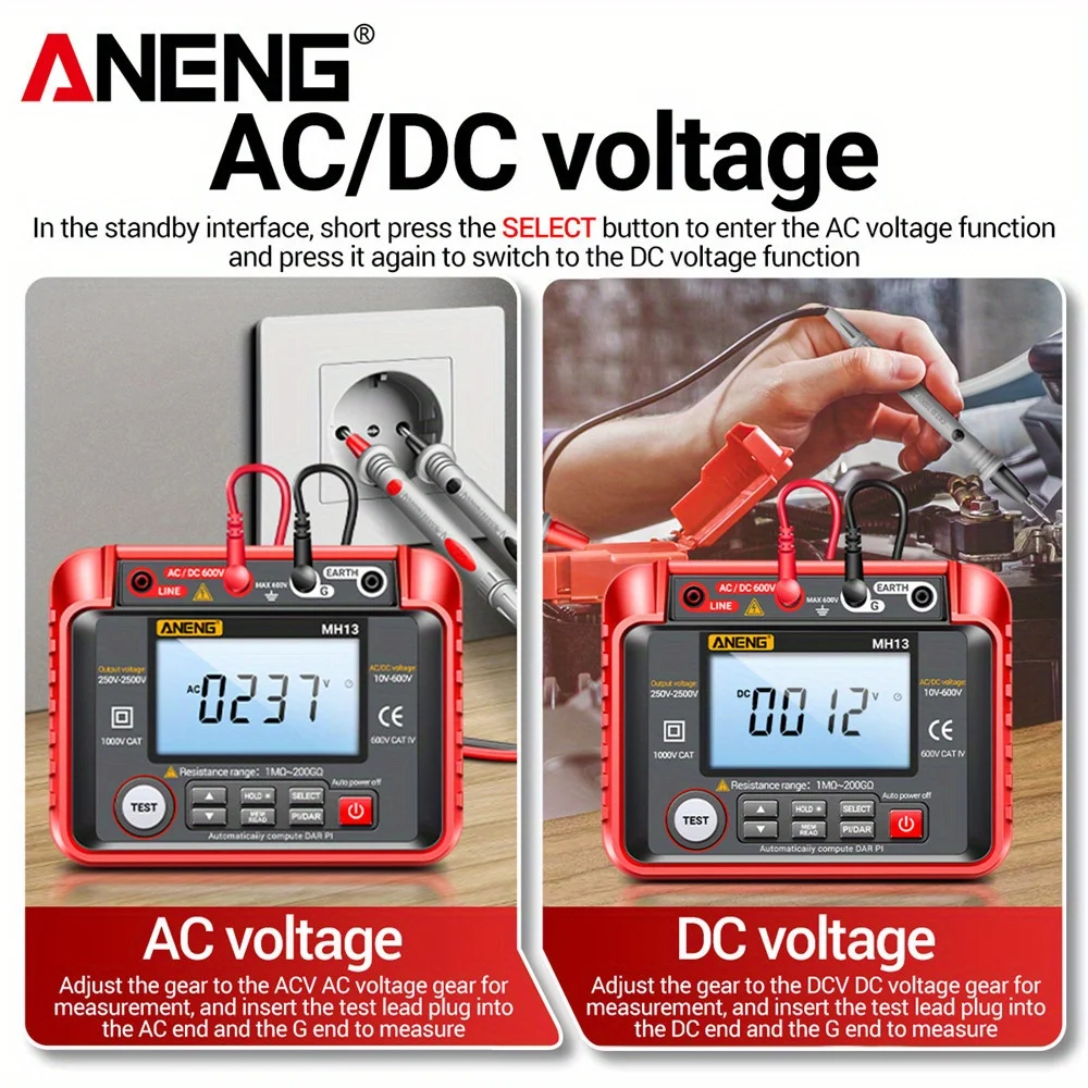resistance tester ANENG MH13 ohm voltage digital multimeter megometro insulation earth high resistance meter