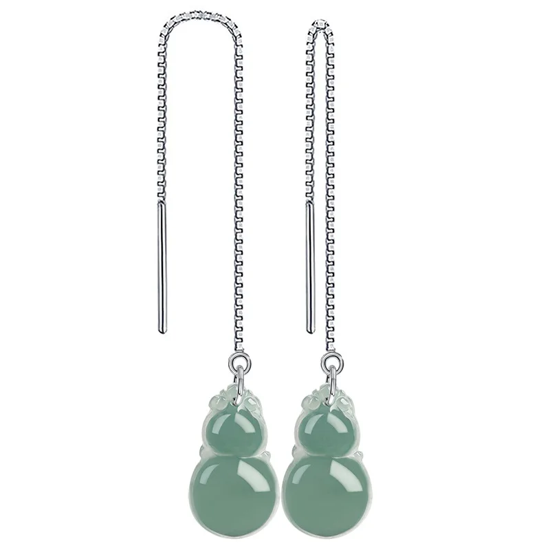 

Natural Myanmar A Jade Earline Blue Water Gourd Earrings S925 Silver Inlaid Ice Earline Ethnic Style Women's Earrings Earrings