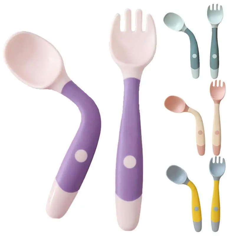 

Kids Utensils food-grade silicone Baby Learning Spoons Fork Utensils Set Bendable Kids Tableware Kitchen Gadgets for Kids