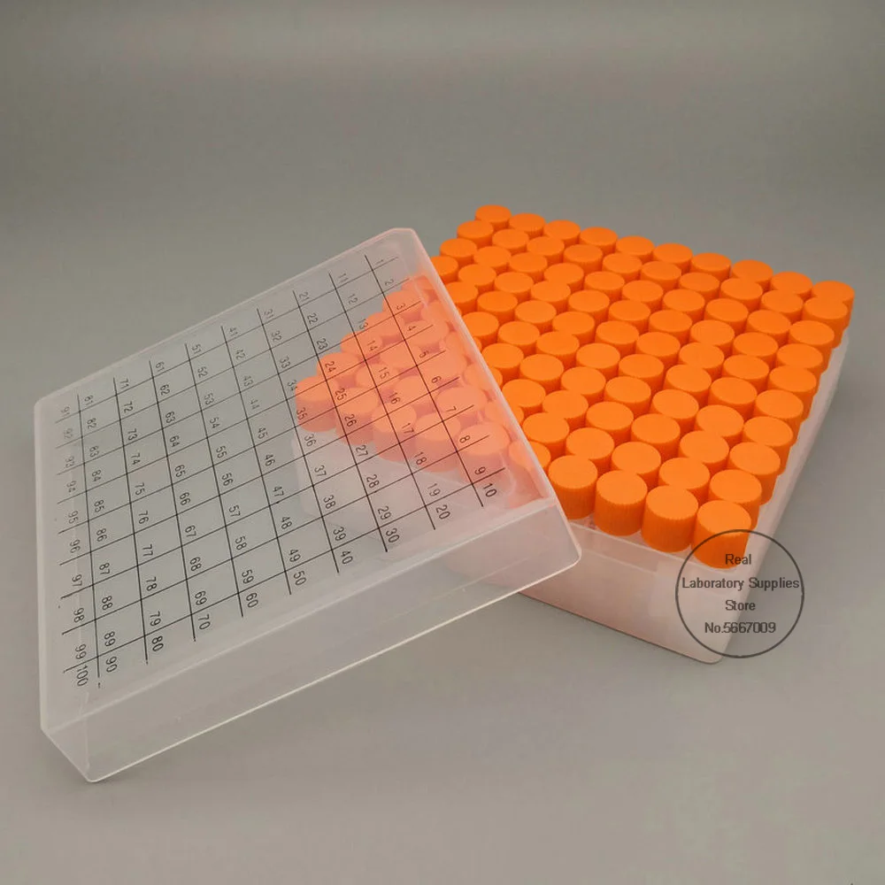 100pieces plastic 1.8ml freezing tube + one piece 100 vents plastic Freezing tube storage box with number