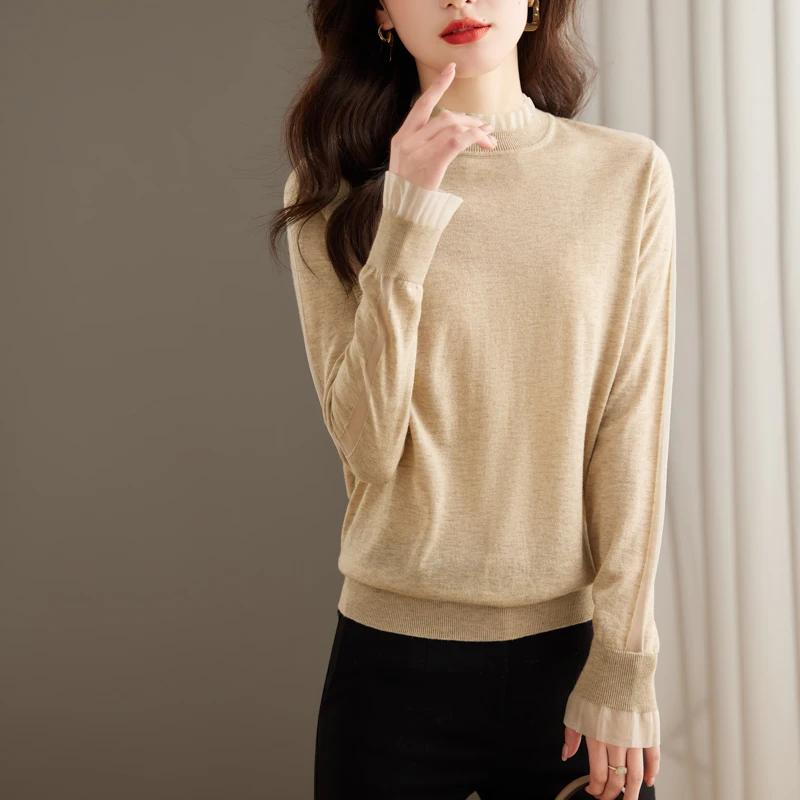 

New elegant Soft Knit Sweater shirts Fashion casual patchwork sweaters shirts Spring Autumn Tops knitted Tees