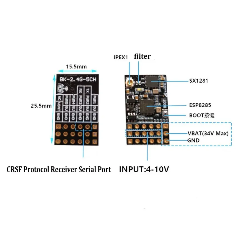 Récepteur PWM ELRS 2.4G 5CH SX1281+ESP8285 pour Drone FPV