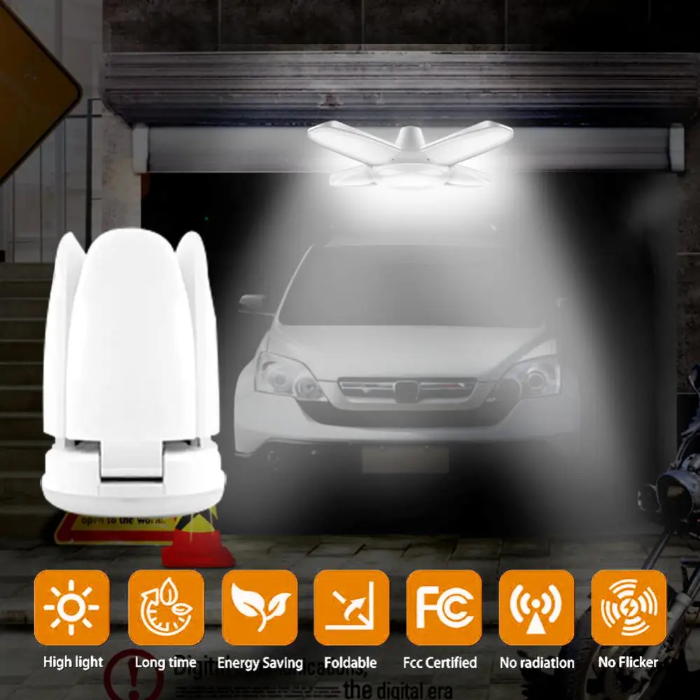 LED Garage Lights With 4 Adjustable Panels E27 For Ceiling Shop Work Lamp 38W Lumen Bulb For Workshop Industrial Lighting Tubes